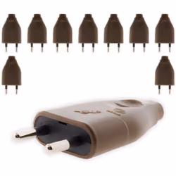 Fiche mâle 2P 6A avec sortie droite de couleur marron. Puissance max.: 3680W-230V . Convient pour câble électrique H03VVH2-F  ...
