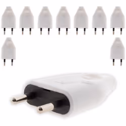 Fiche mâle 2P 6A avec sortie droite de couleur blanche. Puissance max.: 3680W-230V. Convient pour câble électrique H03VVH2-F ...