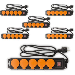 Zenitech - Lot de 6 blocs étanches IP44 5 prises 16A 2P+T avec clapets et interrupteur - Câble HO5RRF 3G1mm² de 1,5m Noir