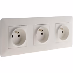 Gamme ARTEZO Triple prise 2P+T 16A précâblée avec système de fixation par griffes ou vis pour encastrement. Réglage milimétri ...