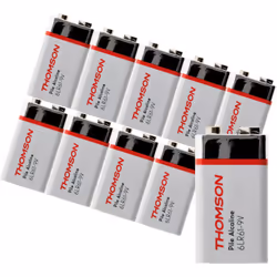 Lot de 10 piles alcaline 6LR61 9V - Thomson Piles alcalines 6LR61 9V puissantes et offrant une excellente durée d'utilisation ...