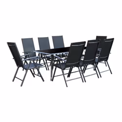 Salon de Jardin Aluminium 8 fauteuils + Duo Transats  Noir RIMINI, Concept Usine