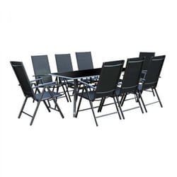 Salon de Jardin Aluminium 8 fauteuils + Duo Transats  Noir RIMINI, Concept Usine