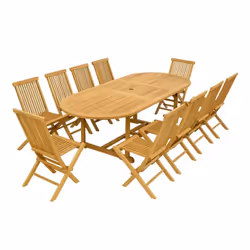 Ce salon de jardin en teck massif allie élégance et robustesse pour accueillir jusqu’à 10 personnes. Sa table ovale extensibl ...