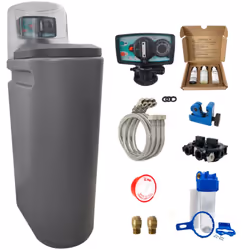 Description générale Adoucisseur d'eau monobloc avec une capacité de 30L de résine intégrée, équipé d'une vanne mécanique Fle ...