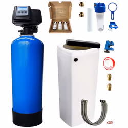 Adoucisseur d'eau bi bloc Fleck 5600 SXT complet - 25L Adoucisseur d'eau bi-bloc 25 litres de résine échangeuse d'ions et équ ...
