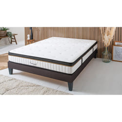 Maison Aubertin - Ensemble Matelas Emeraude Mousse Accueil Mémoire de Forme et sommier tissu gris - 160 x 200 cm