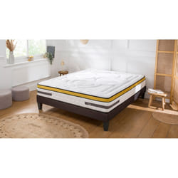 Maison Aubertin - Ensemble Matelas Aubertin Ressorts ensachés Accueil mémoire et sommier tissu gris - 180 x 200 cm