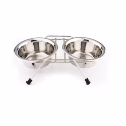 Gamelle double en inox Ø 11 cm avec support pour chien ou chat