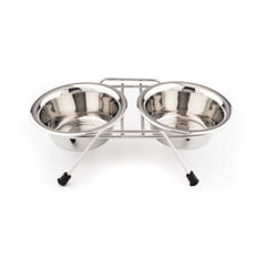Gamelle double en inox Ø 11 cm avec support pour chien ou chat