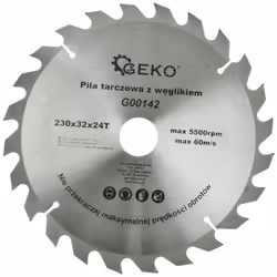 Lame de scie circulaire TCT pour bois. CARACTÉRISTIQUES : Lame de scie circulaire en acier de haute qualité GEKO avec dents e ...