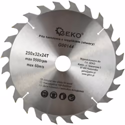 Lame de scie circulaire TCT pour bois. CARACTÉRISTIQUES : Lame de scie circulaire en acier de haute qualité GEKO avec dents e ...