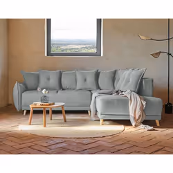 Lena - canapé d'angle droit convertible - 5 places - gris clair - style scandinave