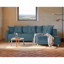 Lena - canapé d'angle droit convertible - 5 places - bleu canard - style scandinave