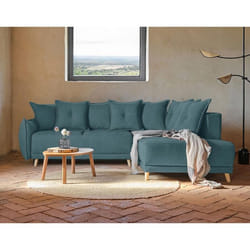 Lena - canapé d'angle droit convertible - 5 places - bleu canard - style scandinave