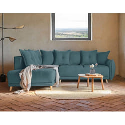 Bestmobilier - Lena - canapé d'angle gauche convertible - 5 places - bleu canard - style scandinave