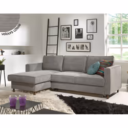 Best Mobilier Jake, Gris, Velours, Bois, 2220 mm, 1480 mm, 840 mm