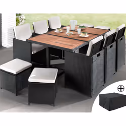 Best Mobilier Cuba, Noir, Métal, Résine, 12 siège(s), 1 table en acacia, 6 chaises et 4 poufs encastrables, 1 pièce(s), 2260  ...