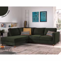 Best Mobilier Jake, Bleu, Velours, Bois, Bois, 2970 mm, 1980 mm