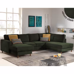 Best Mobilier Jake, Bleu, Velours, Bois, Bois, 2970 mm, 1980 mm