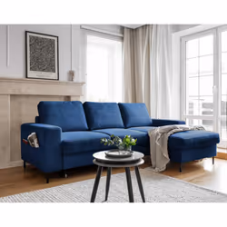 Best Mobilier Lilly, Bleu, Velours, Métal, 2360 mm, 1480 mm, 850 mm