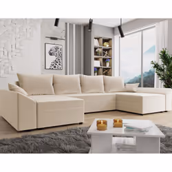 Best Mobilier Mike, Beige, Velours, Bois, Plastique, 3210 mm, 1390 mm