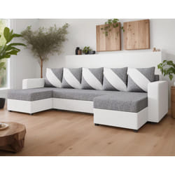 Best Mobilier Romy Canapé d'angle 7 siège(s) Gris, Blanc