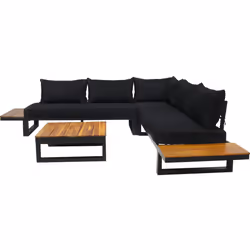 Best Mobilier Salome, Métal, Bois, 5 siège(s), 2 canapés, 1 fauteuil d'angle, 1 table, 1 pièce(s), 800 mm, 800 mm