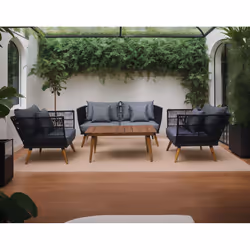 Best Mobilier Tiago, Gris, Bois, Métal, Bois, 4 siège(s), 1 canapés, 2 fauteuils, 1 table basse, 1 pièce(s), 1550 mm