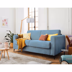 Best Mobilier Owen, Bleu, Gris, Velours, Métal, 1950 mm, 990 mm, 880 mm