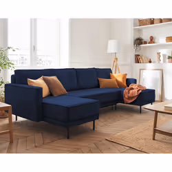 Best Mobilier Charlie, Bleu, Marine, Velours, Bois, Métal, 2820 mm, 1460 mm