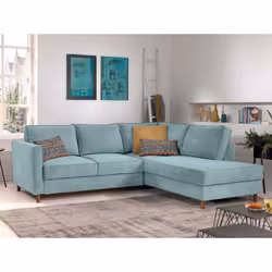 Best Mobilier Jake, Bleu, Velours, Bois, 2300 mm, 1980 mm, 840 mm