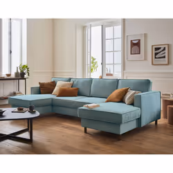 Best Mobilier Jake, Bleu, Velours, Bois, Bois, 2890 mm, 1480 mm
