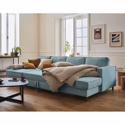 Best Mobilier Jake Canapé d'angle 7 siège(s) Bleu