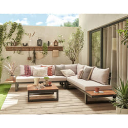 Bestmobilier - Salome - salon bas de jardin 5 places + table - modulable - bois, métal et coussins beiges
