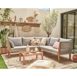 Bestmobilier - Papua - salon bas de jardin 5 places - bois, corde et coussins gris