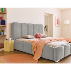 Torreon - lit coffre - 180x200 - sommier inclus - en velours - gris clair