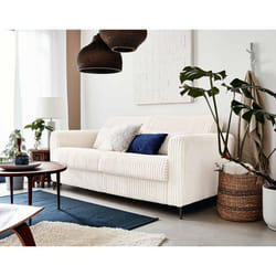 Owen - canapé 3 places convertible - couchage quotidien - matelas 12 cm - en velours côtelé grosses côtes - Blanc