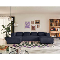 Lisa Design - Stella - canapé panoramique en u - 7 places - en velours côtelé grosses côtes - bleu marine