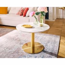 Valverde - table basse ronde - effet marbre - doré - 70 cm