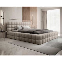 Kingston - lit coffre - 160x200 - sommier inclus - en tissu bouclette - beige
