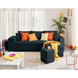 California - canapé d'angle réversible 4 places - convertible avec coffre, étagère et poufs - en velours texturé