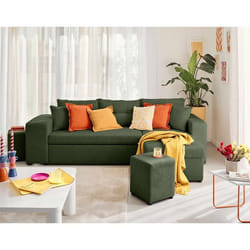 California - canapé d'angle réversible 4 places - convertible avec coffre, étagère et poufs - en velours texturé