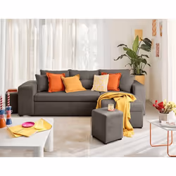 California - canapé d'angle réversible 4 places - convertible avec coffre, étagère et poufs - en velours texturé