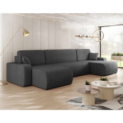 Artemisa - canapé panoramique en u - 7 places - convertible avec coffre - en velours côtelé