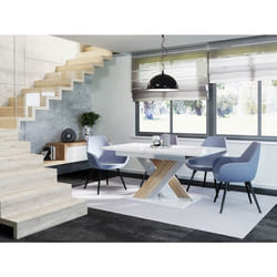 Buriti - table à manger extensible - blanc et chêne clair - 4 à 6 personnes