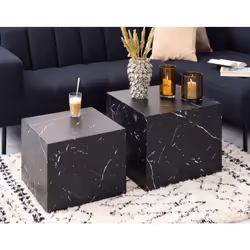 Pueblo - lot de 2 tables basses - effet marbre noir - 58 et 50 cm