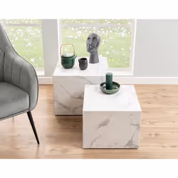 Pueblo - lot de 2 tables basses - effet marbre blanc - 58 et 50 cm