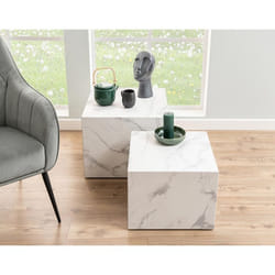 Pueblo - lot de 2 tables basses - effet marbre blanc - 58 et 50 cm