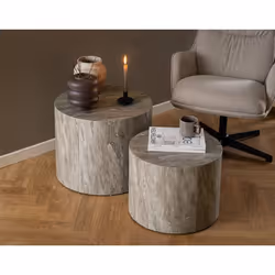 Pueblo - lot de 2 tables basses rondes - effet marbre gris - 58 et 50 cm